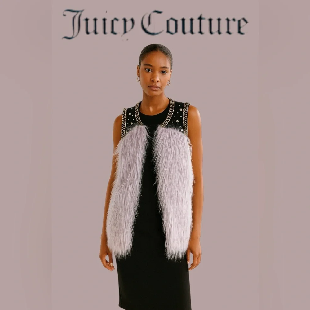 🛍️SALE🛍️ Juicy Couture Black Label Lavender Faux Fur Vest with Studded Trim - Picture 9 of 9